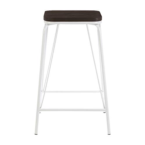Premier Housewares Bar Stool, Counter Height Stools, Metal & elmwood, w42 x d42 x h62cm - White