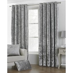 "Paoletti Verona CRUSHED VELVET Eyelet Curtains, 66"" x 72"" (168 x 183 cm), Silver"