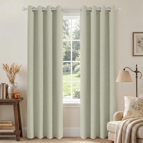 Joydeco Blackout Curtains 72 Inches Long 2 Panels Burg, Room Darkening Curtains for Bedroom, 100% Black Out Textured Thermal Drapes Privacy Protection 2 Panels Set(W42 x L72 Inch, Light Beige)