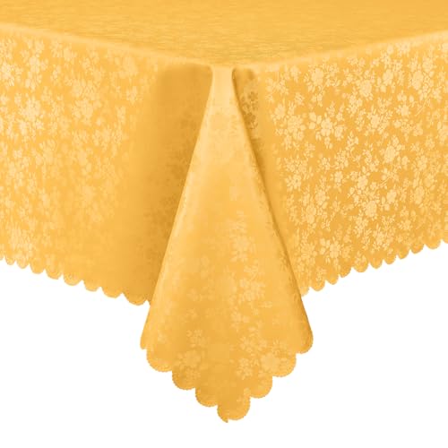 "smiry Rectangle Table Cloth, Waterproof Heavy Duty Vinyl Tablecloths, Wipeable Washable Table Cover for Kitchen and Dining Room (Mustard Yellow, 60"" X 102"")"