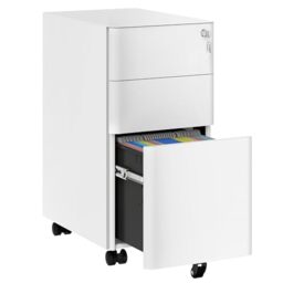 DWVO 3 Drawer Lockable Filing Cabinet Mobile Steel Office White 30x45x61cm