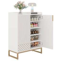 LITTLE TREE Modern White Shoe Cabinet with Doors for Up to 25 Pairs, 5-Tier Wood Shoes Rack Organizer for Entryway Bedroom Hallway Living Room