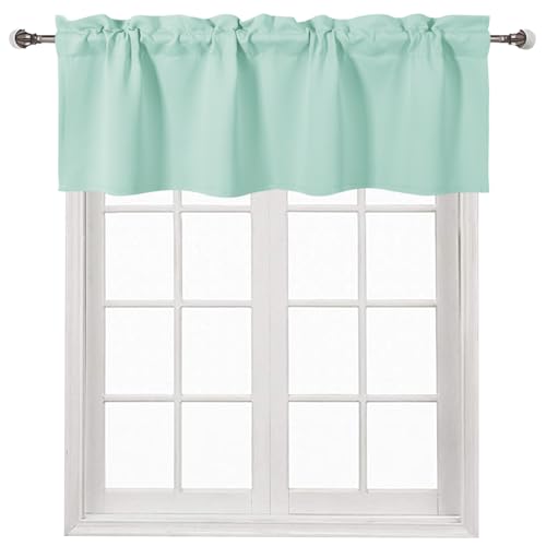 DWCN Valance Curtains for Windows Rod Pocket Tier Kitchen Curtain Panel 42 x 18 inch Long for Living Room Bathroom Cafe Laundry Basement, Set of 1 Panel, Mint Green