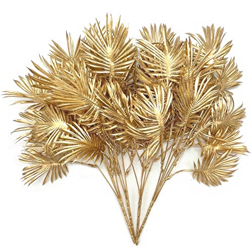 PASYOU Gold Fake Plants, Artificial Flowers Decoration for Christmas Golden Leaves Crafts Plastic Faux Grass Indoor Outdoor Home Garden Wedding Party Room Bedroom Table Centerpiece Decor, 4 Pack