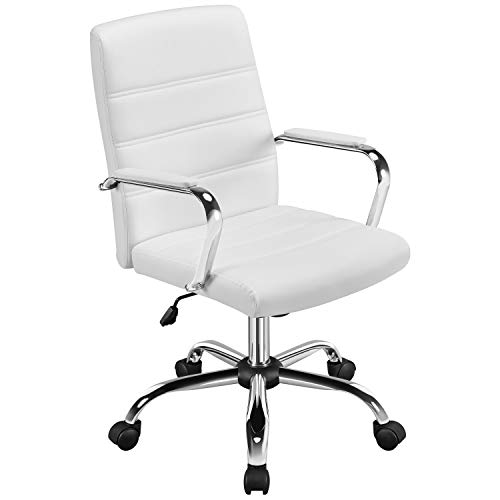 Yaheetech Adjustable Office Chair Ergonomic Swivel Leather Task Executive Chair with Back Support and Arms White
