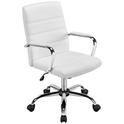Yaheetech Faux Leather Ergonomic Office Chair, Swivel Wheels Arms White
