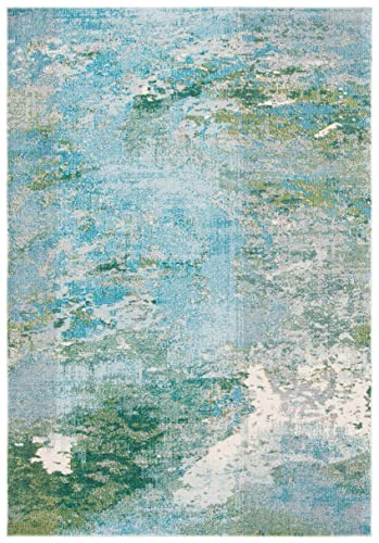 Safavieh Boho Rug for Living Room, Dining Room, Bedroom - Madison Collection, Short Pile, in Green and Blue, 66 X 122 cm
