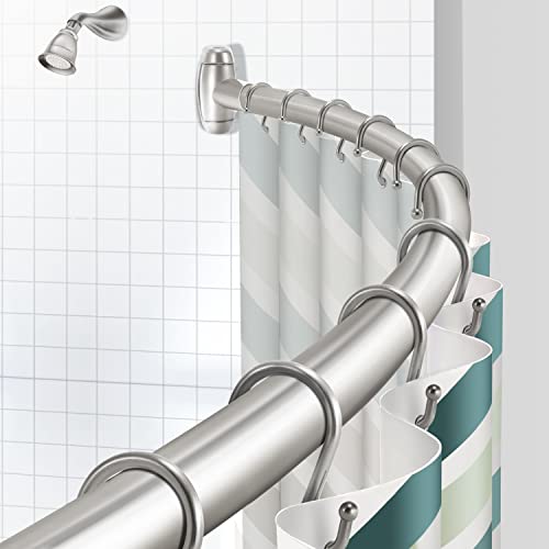 "TENOVEL Rust Proof Adjustable Curved Shower Curtain Rod???50"" - 72"" Inch Shower Curtain Rod Adjustable Stainless Steel Bathroom Rod, Brushed Nickel"