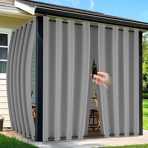 Arfntevss Outdoor Curtains for Patio Waterproof 2 Panels Blackout Curtains 96 inch Long with Zipper Top & Bottom Grommet Sun Blocking Outdoor Privacy Drape for Gazebo Porch Pergola (54x96, Grey)