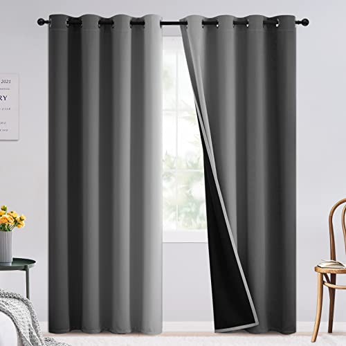 SimpleHome Blackout Curtains Ombre for Living Room,Room Darkening Grey Curtains Set of 2 Panels Thermal Insulated Bedroom Curtains,52 x 84 Inch