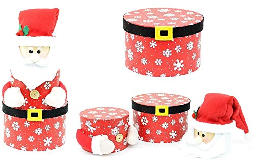 SHATCHI Santa Claus Christmas Novelty Stacking 3 Pcs Set Xmas Decorations Gifts Present Round Shape Boxes For Chocolates Candy