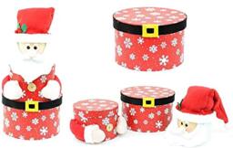 SHATCHI Santa Claus Christmas Novelty Stacking 3 Pcs Set Xmas Decorations Gifts Present Round Shape Boxes For Chocolates Candy