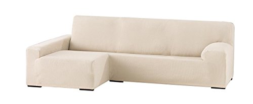 Eysa elastic sofa throw over chaise longue left, frontal view, polyester cotton, 00-ecru, 90 x 240 - 280 x 155 cm