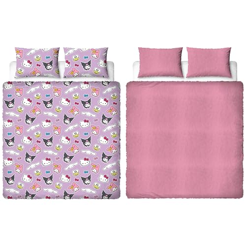 Hello Kitty Official Double Fleece Duvet Cover Set - Super Soft and Warm - Reversible 2 Sided Winter Cosy Kids Bedding Cover Including Matching Pillow Cases - Pink