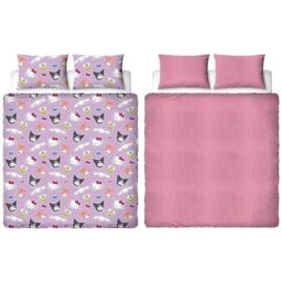Hello Kitty Official Double Fleece Duvet Cover Set - Super Soft and Warm - Reversible 2 Sided Winter Cosy Kids Bedding Cover Including Matching Pillow Cases - Pink