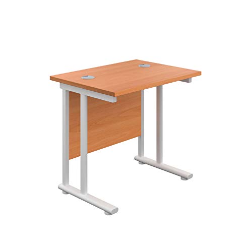 Office Hippo Heavy Duty Rectangular Cantilever Office Desk, Home Office Desk, Office Table, Integrated Cable Ports, PC Desk For Office or Home, 5 Yr Wty - White Frame/Beech Top, 80cm x 60cm