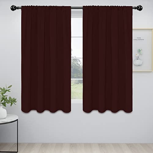Easy-Going Rod Pocket Blackout Curtains for Bedroom, Room Darkening Window Curtains for Living Room, Thermal Insulated Noise Reduction Solid Window Drapes, 2 Panels(52x56 in, Wine)