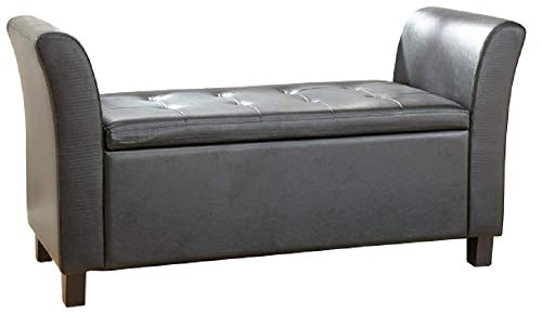 GFW Verona Window Seat Ottoman, Faux Leather Storage Bench with Button Tufted Lid, Upholstered Hallway and Bedroom Seating with Hidden Storage