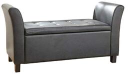 GFW Verona Window Seat Ottoman, Faux Leather Storage Bench with Button Tufted Lid, Upholstered Hallway and Bedroom Seating with Hidden Storage