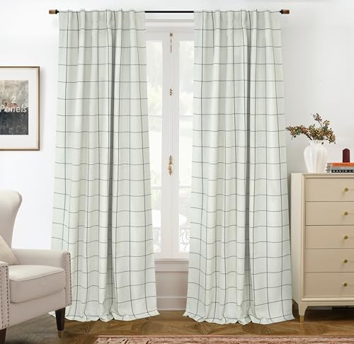 DriftAway 100% Blackout Plaid Linen Curtains 96 Inches Long 2 Panels Black - 100% Blackout, Linen Texture, Plaid Pattern, Two Layers, Rod Pocket & Back Tab, Bedroom Living Room Use, Luxury Appearance