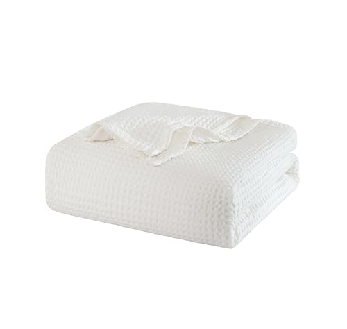 Talasily 100% Cotton Blanket King Size for Bed - Lightweight & Breathable All Season Bedding -Soft Waffle Weave Blanket,Machine Washable,Lvory,108x90 Inches