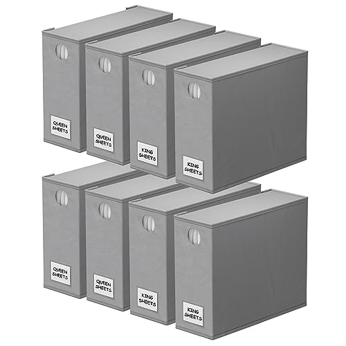 "SpaceAid 8 Pack Foldable Sheet Organizers, Modern Gray, 5""W x 15""D x 12.8""H (each), For Queen & King Size Bedding, Linen Closet Storage"