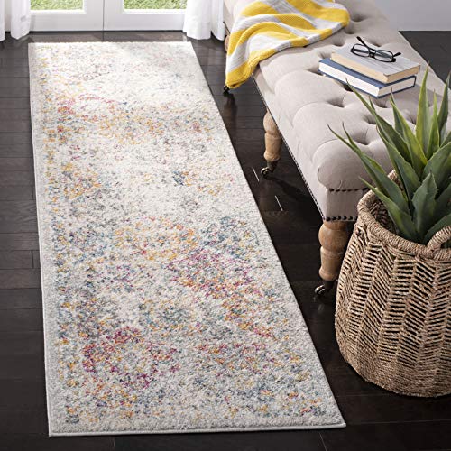 Safavieh Distressed Rug for Living Room, Dining Room, Bedroom, Madison Collection, Short Pile, in Grey and Gold, 80 x 180 cm