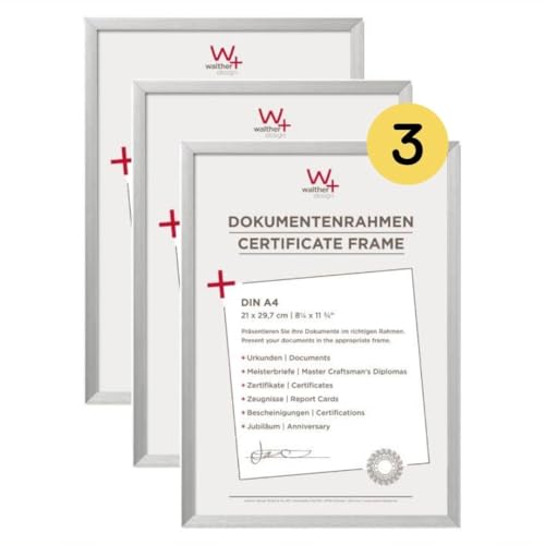 walther design AJ130S3 Chair Picture Frame, Silver, 21 x 29.7 cm DIN A4, Pack of 3, Aluminium Document Frame, Aluminium Frame