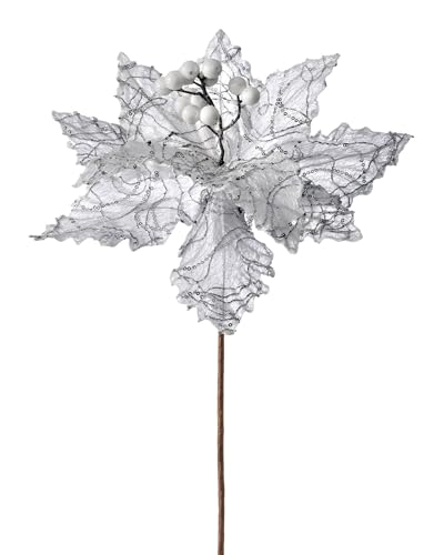 WeRChristmas Artificial Poinsettia Christmas Tree Flower Decoration, White, 32 cm