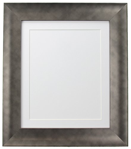 FRAMES BY POST Hygge Picture Photo Frame, Pewter with White Mount, 10 x 8 Image Size 8 x 6 Inches