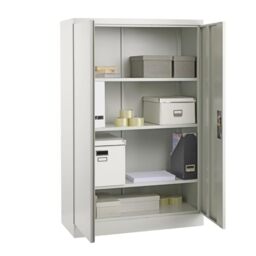 MMT Furniture Grey Steel Storage Cabinet - 2 Door Lockable Filing Cabinet -Storage Cupboard for Home, Office Documents, Files, Pantry - 3 Shelf Unit 75cm x 40 x 140cm