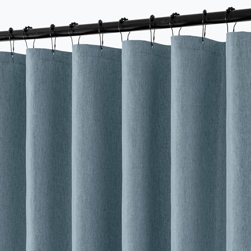 ANRODUO Extra Long Linen Shower Curtain, 84 Inch Fabric Shower Curtain Set with 12 Metal Hooks, Waterproof & Heavy Duty Polyester, Button Hole Design, Machine Washable for Bathroom, 72x84, Dusty Blue