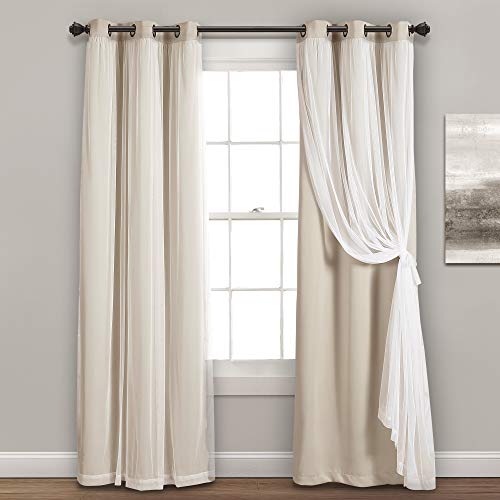 "Lush Decor Grommet Sheer Insulated Blackout Lining Window Curtain Panel Pair, Polyester, Wheat, 38"" W x 95"" L"