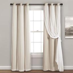 "Lush Decor Grommet Sheer Insulated Blackout Lining Window Curtain Panel Pair, Polyester, Wheat, 38"" W x 95"" L"
