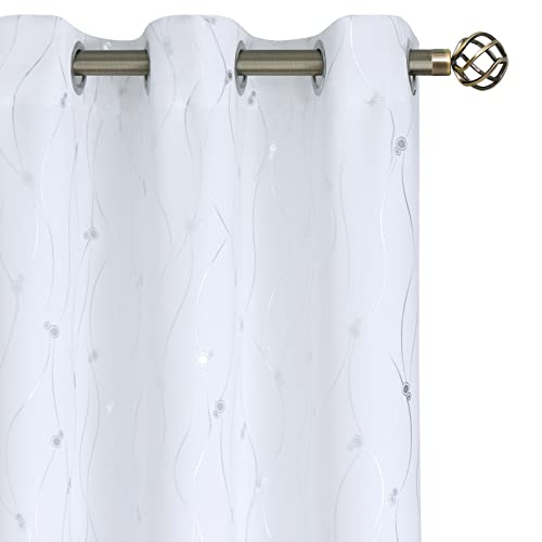 BGment White Curtains 45 Inch Length 2 Panels Set Grommet Thermal Insulated Blackout Room Darkening Window Curtains with Wave Line and Dots Printed for Bedroom, 42 x 45 Inch, Pure White