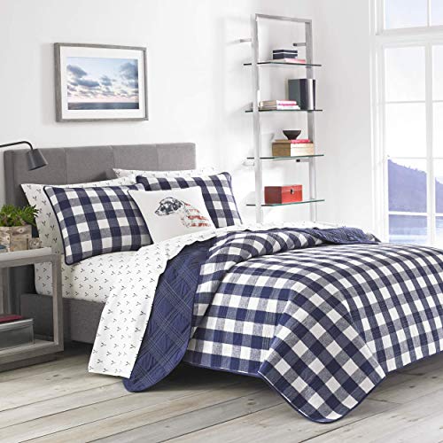 Eddie Bauer - Lake House Collection - 100% Cotton Reversible and Light-Weight Quilt Bedspread and Sham, 3-Piece Bedding Set, Pre-Washed For Extra Comfort, King, Blue
