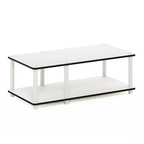 Furinno JUST TV Stand, No Tools Mid Entertainment Center, TV Console for TV up to 46 Inch with Tubes, for Living Room, Bedroom, White