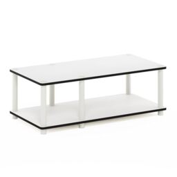 Furinno JUST TV Stand, No Tools Mid Entertainment Center, TV Console for TV up to 46 Inch with Tubes, for Living Room, Bedroom, White