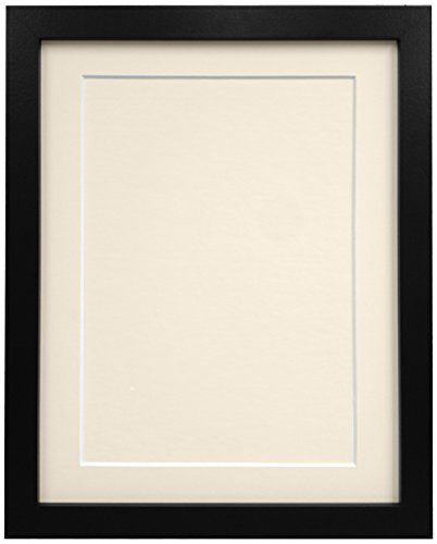 "FRAMES BY POST 25mm wide H7 Black Picture Photo Frame with Ivory Mount and Backing Board 12""x10"" for Pic Size 9""x7"""