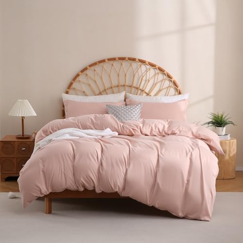JSD Dusty Pink Duvet Cover Set King Size - 3 Piece Soft Microfiber Duvet Cover with Pillow Shams Zipper Closure, Comforter Not Included, Oeko-Tex Certified