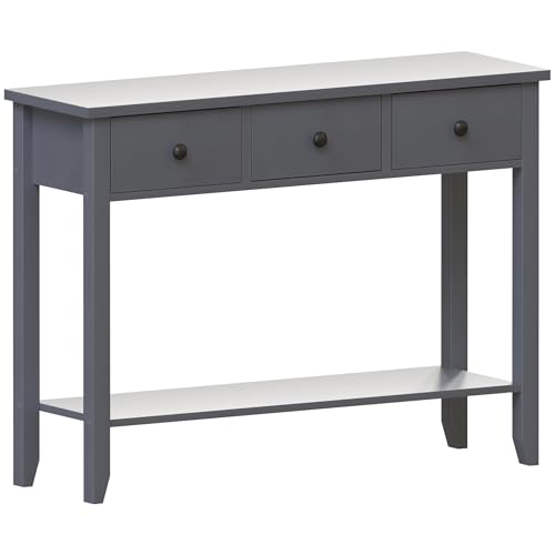 Vida Designs Windsor 3 Drawer Console Table - Grey - Living Room Furniture - 74H x 100W x 30D cm - with Undershelf - Large Capacity Storage