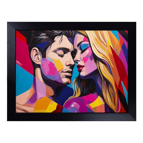 Lap Tray with Bean Bag Cushion, Lovers Pop Art - Handmade in the UK, Raised Wooden Edge, Padded Cushion, Heat-Resistant Wipe-Clean Surface, for Meals, Laptops and Crafts