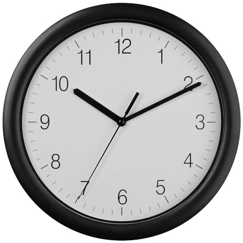 TFA Dostmann Wall Clock 60.3064.01 Silent Sweep Movement Modern Classic Dial Quartz Clock Plastic Frame Battery Operated Black