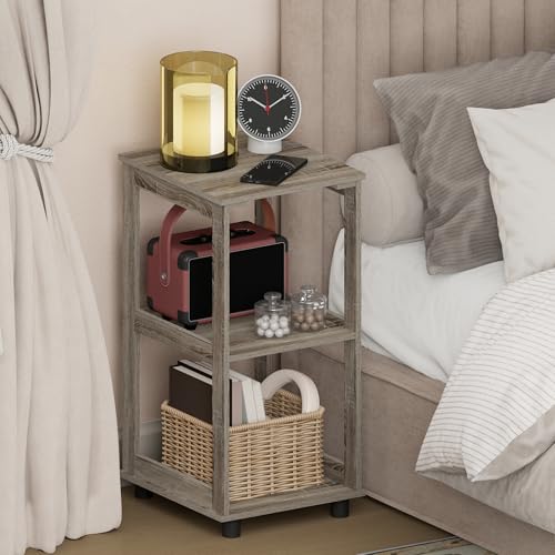 Furinno ROMAIN Nightstand, 2-Tier Tall Night Stand with Open Shelf, Open Frame Bedside Table, End Table, Side Table, Easy Assembly, for Bedroom, Closet, Living Room, French Oak