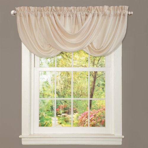 "Lush Decor Lucia Elegant Waterfall Valance for Living Room Kitchen, and Bedroom, Soft Polyester Window Curtain, Single -Ivory (42"" W x 18"" L)"