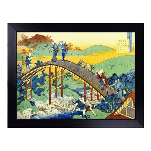 Lap Tray with Bean Bag Cushion, Hokusai Landscape Japanese Oriental Art - Handmade in the UK, Raised Wooden Edge, Padded Cushion, Heat-Resistant Wipe-Clean Surface, for Meals, Laptops and Crafts