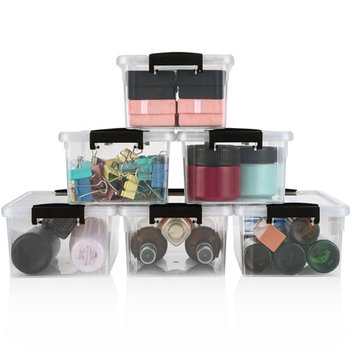 ASelected 10 Pack Plastic Storage Boxes, Small Clear Storage Box, Plastic Boxes with Lid and Handle, Stackable Storage Boxes for Kitchen Closet Bedroom Bathroom Office Supplies,18x13x8 cm