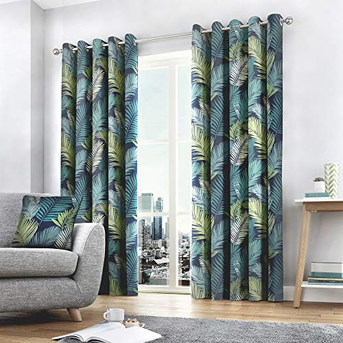 "Fusion - Tropical - 100% Cotton Pair of Eyelet Curtains - 90"" Width x 72"" Drop (229 x 183cm) in Multicolour"