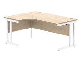 Office Hippo Essentials Left Corner Desks, Home Writing Computer Desk Office Desk For Work Place Or Home, Home Office Radial Desk With Cable Port Management, White Frame, Canadian Oak, 160 x 120cm