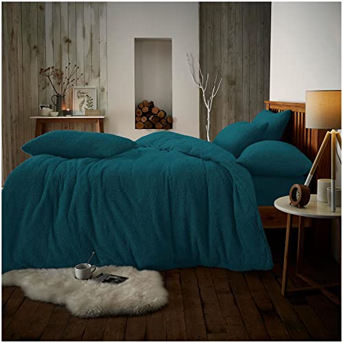 GC GAVENO CAVAILIA Teddy Duvet Cover Double - Fleece Bedding Set with Pillowcases - Sage Green